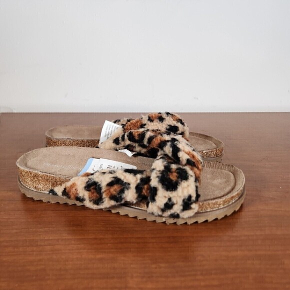 Davinia Faux Shearling Treasure & Bond Leopard Print Slip On Slide Shoes Size 6M - Picture 7 of 12
